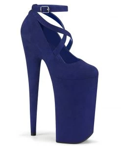 Pleaser Direct Beyond 087FS Blue Faux Suede Strappy Platforms Larger Size Shoes