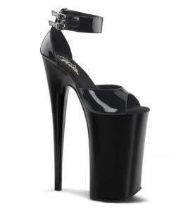 Pleaser Direct Larger Size Shoes Beyond 089 Black Patent Peep Toe Platforms