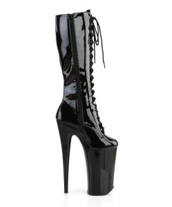 Pleaser Direct Beyond 2020 Black Patent Lace Up Knee High Boots