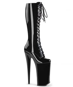Pleaser Direct Beyond 2020 Black Patent Lace Up Knee High Boots