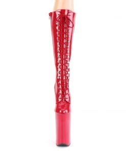 Pleaser Direct Beyond 2020 Red Patent Lace Up Knee High Boots