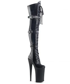 Pleaser Direct Beyond 3028 Black Faux Leather Thigh High Boots Larger Size Shoes