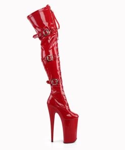 Pleaser Direct Larger Size Shoes Beyond 3028 Red Patent Thigh High Boots
