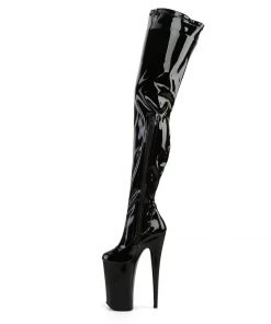 Pleaser Direct Beyond 4000 Black Patent Thigh High Boots Larger Size Shoes
