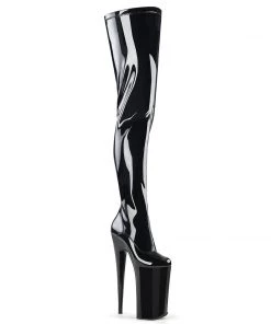 Pleaser Direct Beyond 4000 Black Patent Thigh High Boots Larger Size Shoes