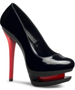 Pleaser Direct Platform Shoes Blondie 685 Black Patent And Red Platform Heels