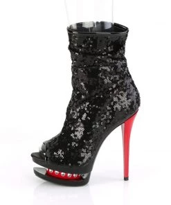 Pleaser Direct Platform Shoes Blondie R-1008 Black And Red Sequin Ankle Boots