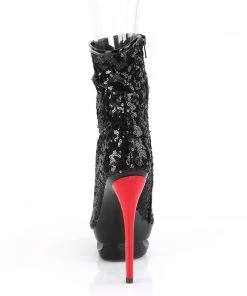 Pleaser Direct Platform Shoes Blondie R-1008 Black And Red Sequin Ankle Boots