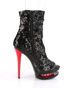 Pleaser Direct Platform Shoes Blondie R-1008 Black And Red Sequin Ankle Boots