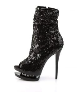 Pleaser Direct Blondie R-1008 Black Sequin Ankle Boots