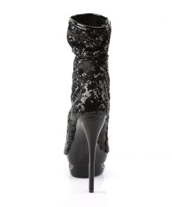 Pleaser Direct Blondie R-1008 Black Sequin Ankle Boots