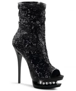 Pleaser Direct Blondie R-1008 Black Sequin Ankle Boots
