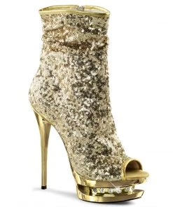Pleaser Direct Glitter Shoes Blondie R-1008 Gold Sequin Ankle Boots