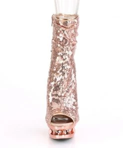 Pleaser Direct Blondie R-1008 Rose Gold Sequin Ankle Boots Platform Shoes