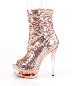 Pleaser Direct Blondie R-1008 Rose Gold Sequin Ankle Boots Platform Shoes