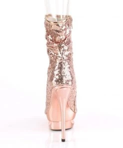 Pleaser Direct Blondie R-1008 Rose Gold Sequin Ankle Boots Platform Shoes
