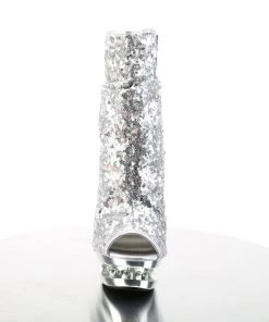 Pleaser Direct Platform Shoes Blondie R-1008 Silver Sequin Ankle Boots