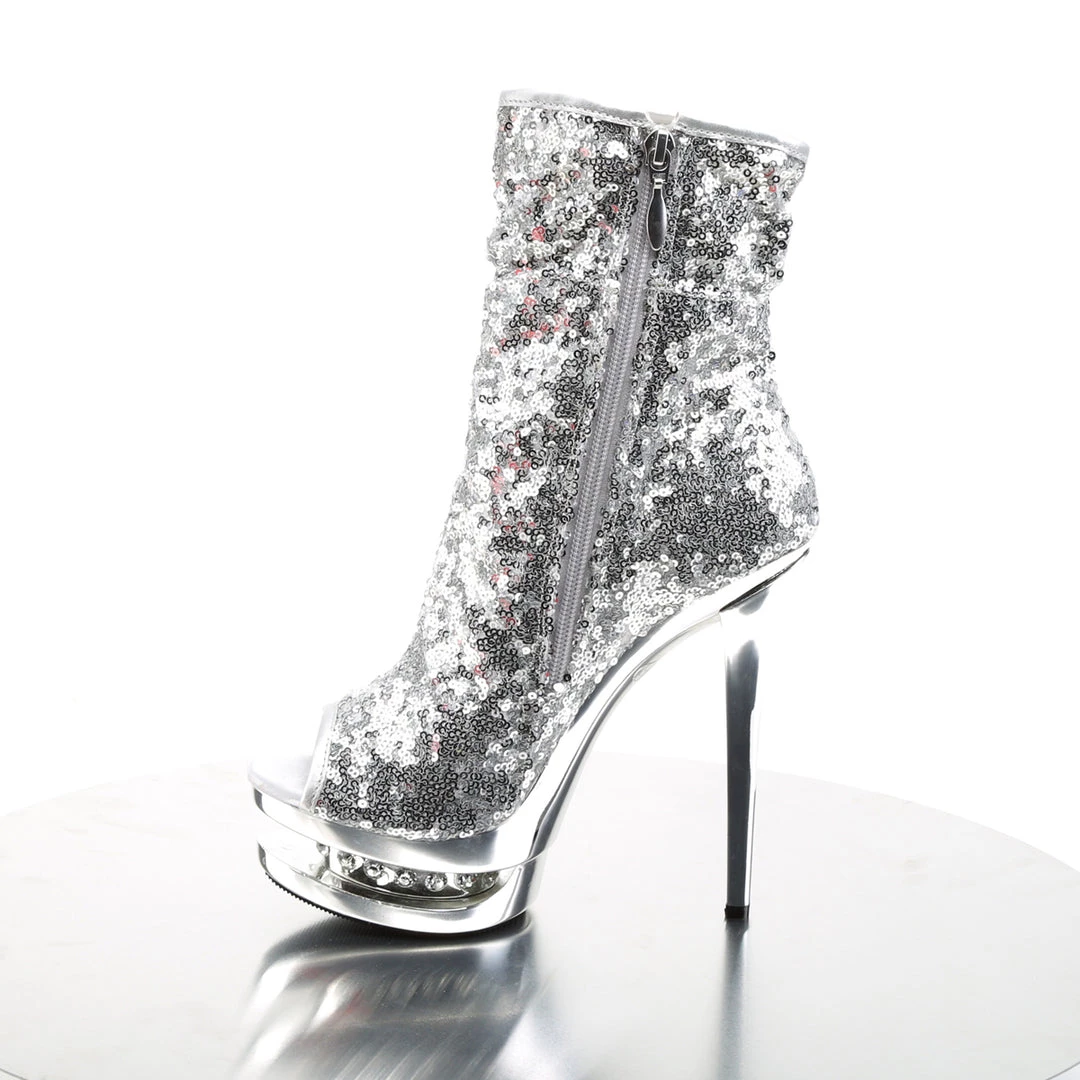 Pleaser Direct Platform Shoes Blondie R-1008 Silver Sequin Ankle Boots 3 Pleaser Direct Platform Shoes Blondie R-1008 Silver Sequin Ankle Boots
