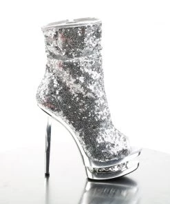 Pleaser Direct Platform Shoes Blondie R-1008 Silver Sequin Ankle Boots 9 Pleaser Direct Platform Shoes Blondie R-1008 Silver Sequin Ankle Boots