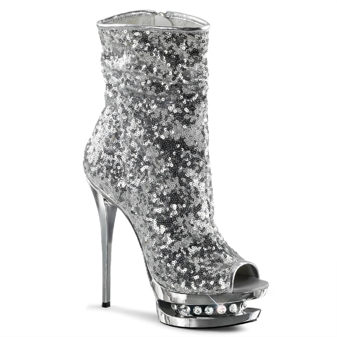 Pleaser Direct Platform Shoes Blondie R-1008 Silver Sequin Ankle Boots 1 Pleaser Direct Platform Shoes Blondie R-1008 Silver Sequin Ankle Boots