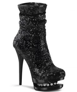Pleaser Direct Glitter Shoes Blondie R-1009 Black Platform Boots
