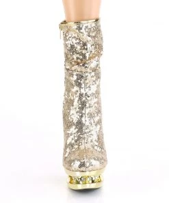 Pleaser Direct Blondie R-1009 Gold Platform Boots Glitter Shoes