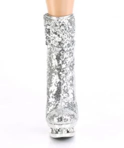 Pleaser Direct Blondie R-1009 Silver Platform Boots Glitter Shoes