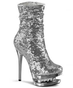 Pleaser Direct Blondie R-1009 Silver Platform Boots Glitter Shoes