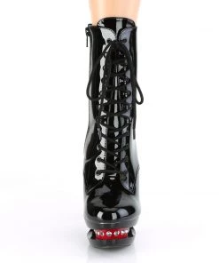Pleaser Direct Platform Shoes Blondie R 1020 Black And Red Rhinestone Ankle Boots