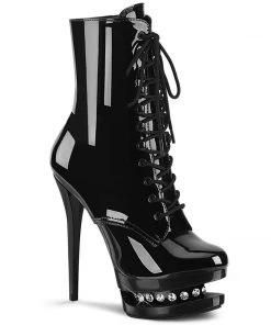 Pleaser Direct Blondie R 1020 Black Rhinestone Ankle Boots Platform Shoes