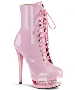 Pleaser Direct Platform Shoes Blondie R 1020 Pink Rhinestone Ankle Boots