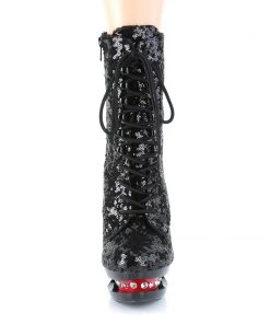 Pleaser Direct Blondie R 1020 Black And Red Sequin Rhinestone Ankle Boots