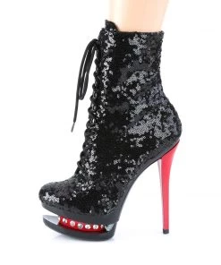 Pleaser Direct Blondie R 1020 Black And Red Sequin Rhinestone Ankle Boots