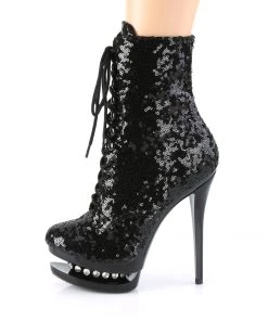 Pleaser Direct Blondie R 1020 Black Sequin Rhinestone Ankle Boots