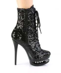 Pleaser Direct Blondie R 1020 Black Sequin Rhinestone Ankle Boots