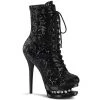 Pleaser Direct Blondie R 1020 Black Sequin Rhinestone Ankle Boots
