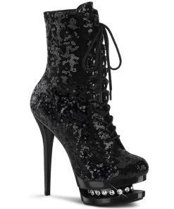 Pleaser Direct Blondie R 1020 Black Sequin Rhinestone Ankle Boots