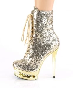 Pleaser Direct Blondie R 1020 Gold Sequin Rhinestone Ankle Boots Glitter Shoes
