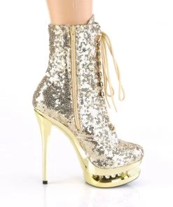 Pleaser Direct Blondie R 1020 Gold Sequin Rhinestone Ankle Boots Glitter Shoes