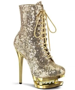 Pleaser Direct Blondie R 1020 Gold Sequin Rhinestone Ankle Boots Glitter Shoes