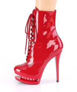 Pleaser Direct Platform Shoes Blondie R 1020 Red Patent Rhinestone Ankle Boots