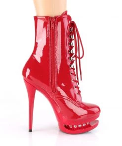 Pleaser Direct Platform Shoes Blondie R 1020 Red Patent Rhinestone Ankle Boots