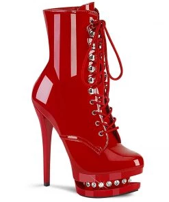 Pleaser Direct Platform Shoes Blondie R 1020 Red Patent Rhinestone Ankle Boots