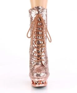 Pleaser Direct Glitter Shoes Blondie R 1020 Rose Gold Sequin Rhinestone Ankle Boots
