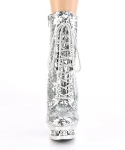 Pleaser Direct Blondie R 1020 Silver Sequin Rhinestone Ankle Boots