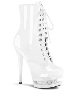 Pleaser Direct Blondie R 1020 White Patent Rhinestone Ankle Boots