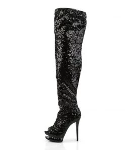 Pleaser Direct Blondie R-3011 Black Sequin Platform Thigh High Boots 7 Pleaser Direct Blondie R-3011 Black Sequin Platform Thigh High Boots
