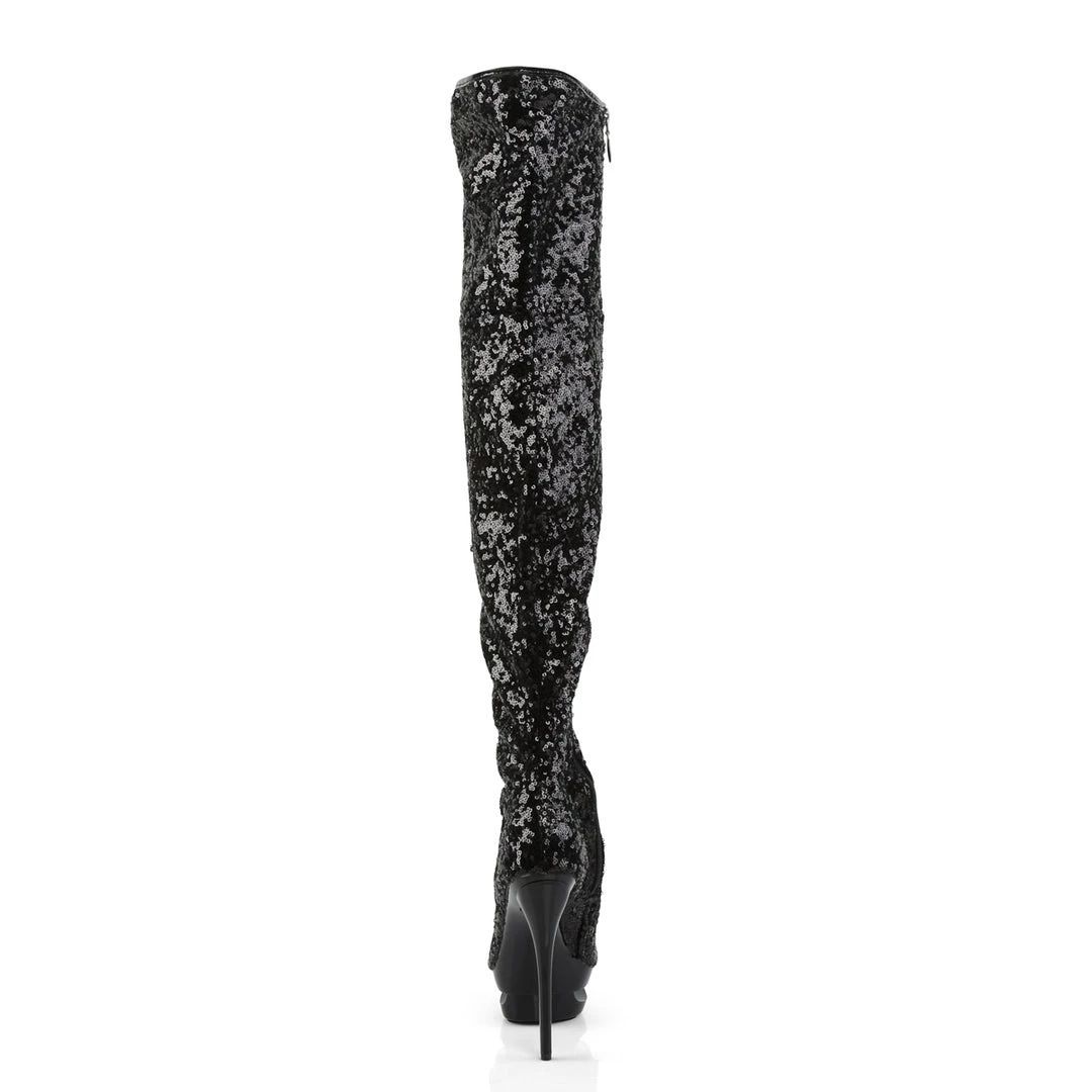 Pleaser Direct Blondie R-3011 Black Sequin Platform Thigh High Boots 4 Pleaser Direct Blondie R-3011 Black Sequin Platform Thigh High Boots