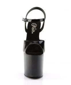 Pleaser Direct Larger Size Shoes Bondgirl 709 Black Patent Gun Platforms