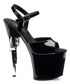 Pleaser Direct Larger Size Shoes Bondgirl 709 Black Patent Gun Platforms